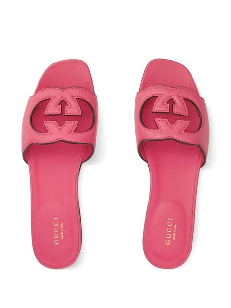 Women's Interlocking G slide sandal in pink GG 